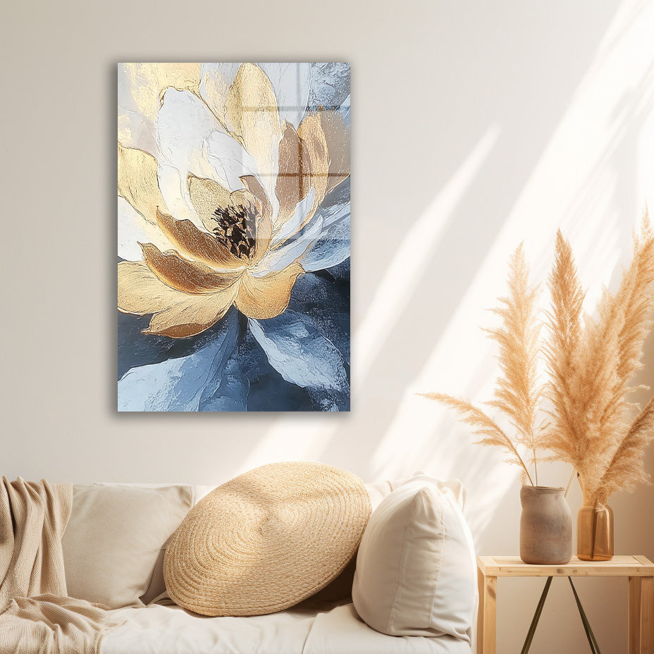 Krem Altın Lotus cam tablo — duvarda dekorasyon görünümü