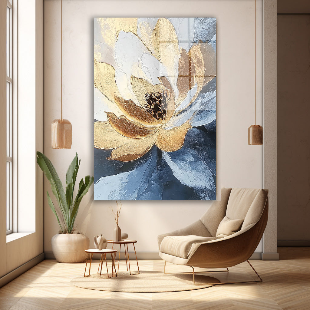 Krem Altın Lotus cam tablo — farklı açıdan görünüm