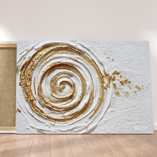 Krem Altın Spiral kanvas tablo — iç mekân uygulama örneği