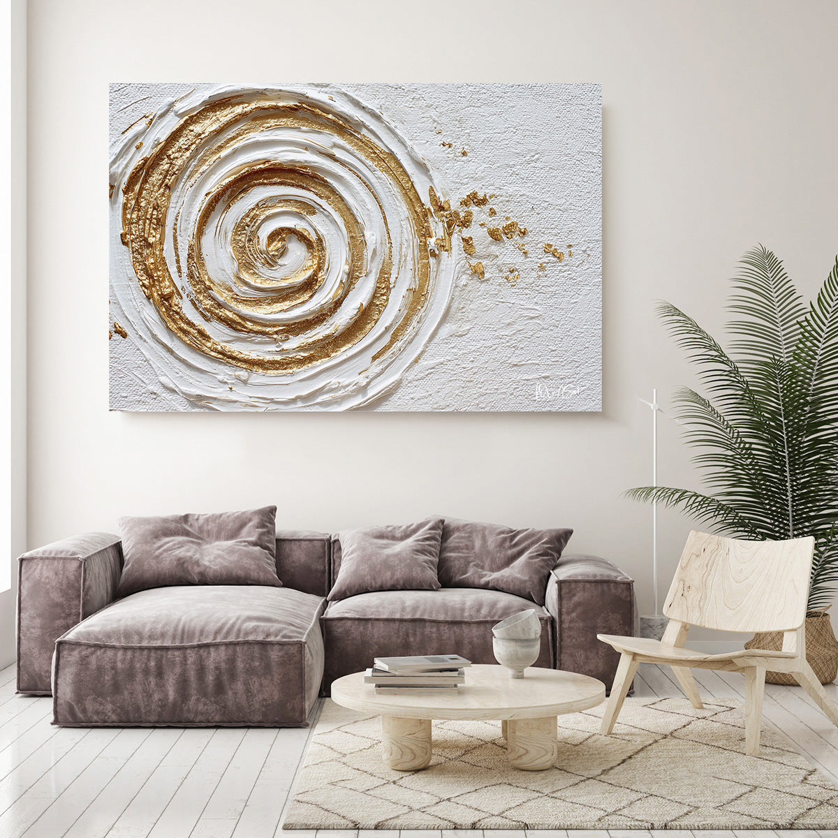Krem Altın Spiral kanvas tablo — farklı açıdan görünüm