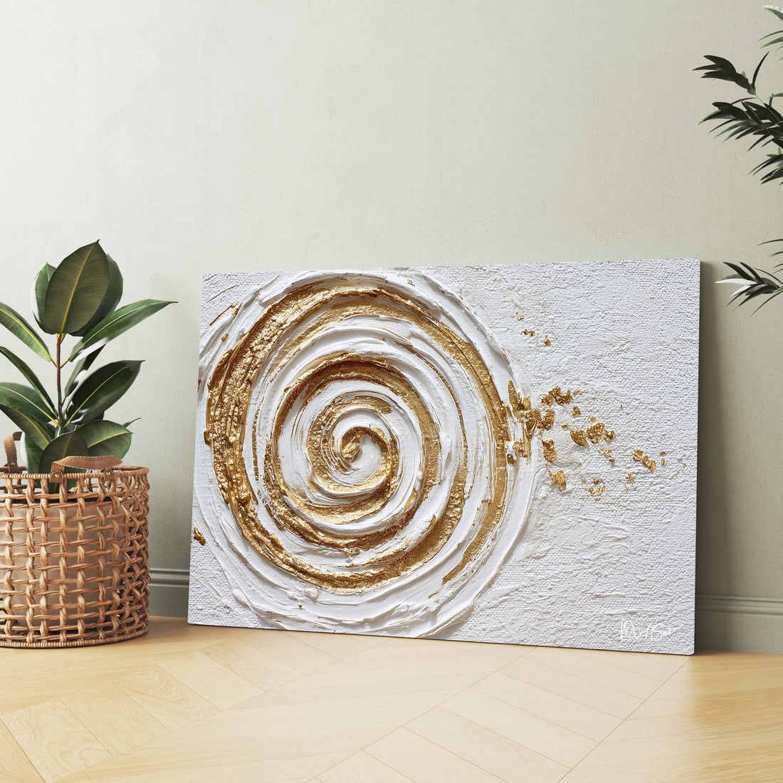 Krem Altın Spiral kanvas tablo — ek dekorasyon görünümü