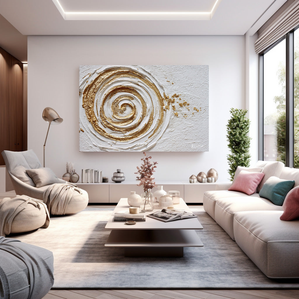 Krem Altın Spiral kanvas tablo — alternatif mekân görünümü