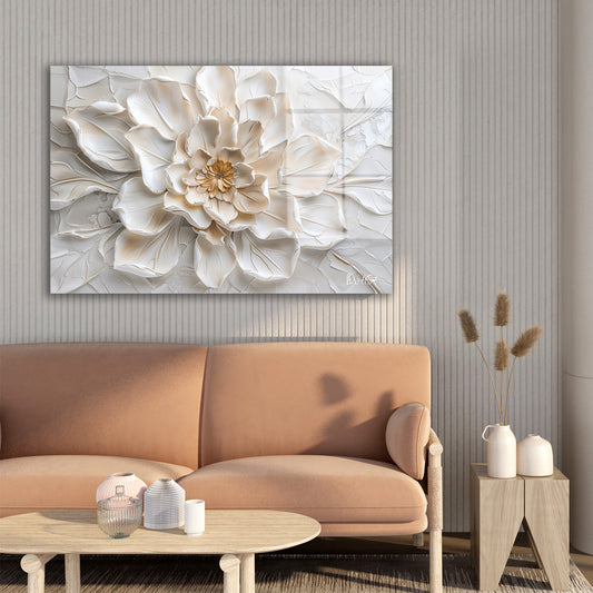 Krem Beyaz Çiçek 3 cam tablo — farklı açıdan görünüm