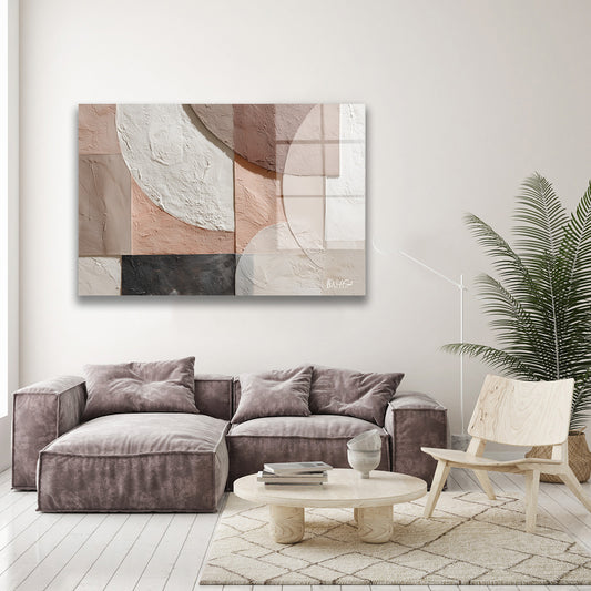 Krem Geometrik Kabartma cam tablo — farklı açıdan görünüm