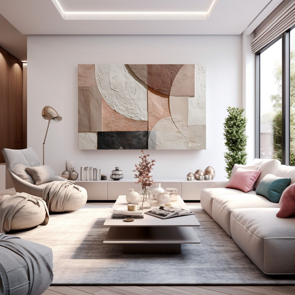 Krem Geometrik Kabartma kanvas tablo — farklı açıdan görünüm