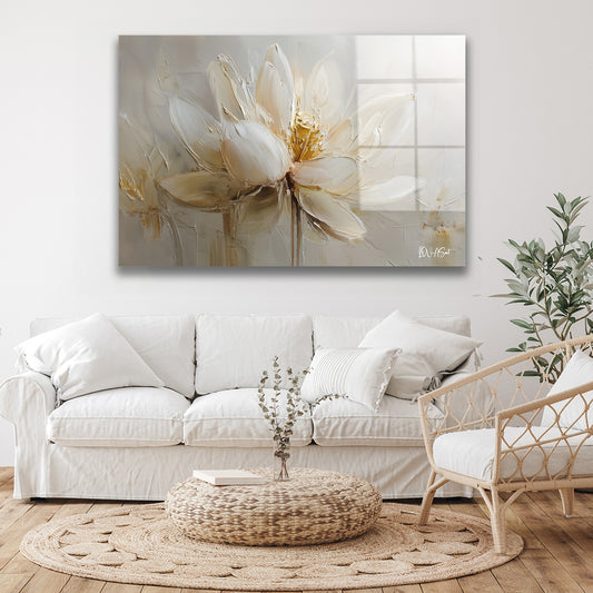 Krem Lotus cam tablo — duvarda dekorasyon görünümü