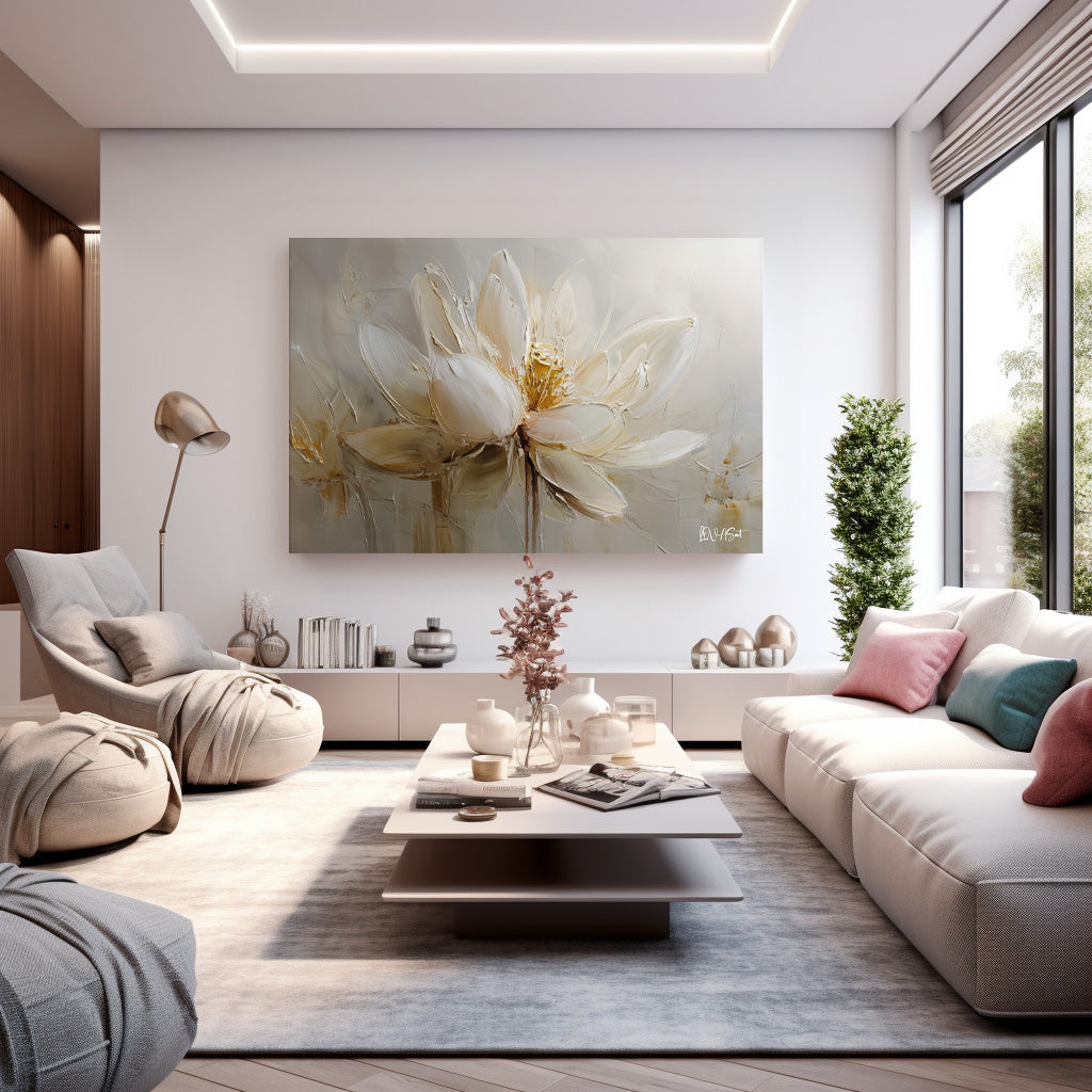 Krem Lotus kanvas tablo — farklı açıdan görünüm