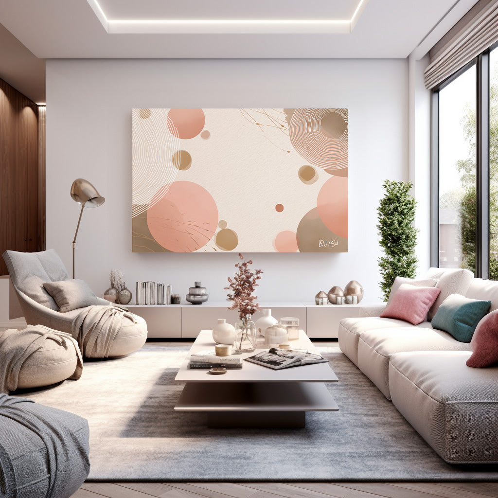 Krem Pastel Daireler kanvas tablo — farklı açıdan görünüm