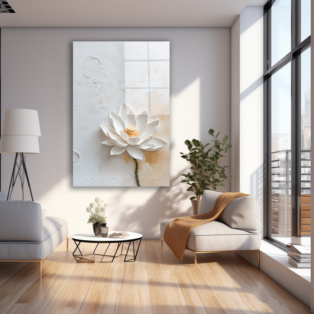 Krem Zeminde Beyaz Lotus cam tablo — farklı açıdan görünüm