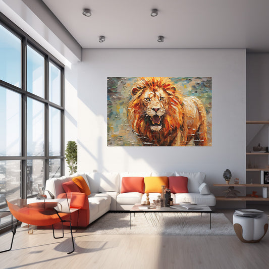 Kükreyen Aslan kanvas tablo — iç mekân uygulama örneği