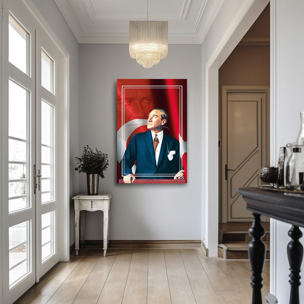 Kürsüde Atatürk Portresi kanvas tablo — duvarda dekorasyon görünümü