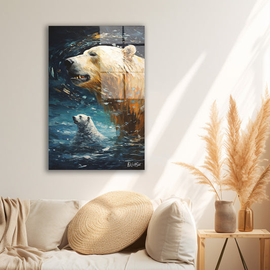Kutup Ayıları cam tablo — duvarda dekorasyon görünümü