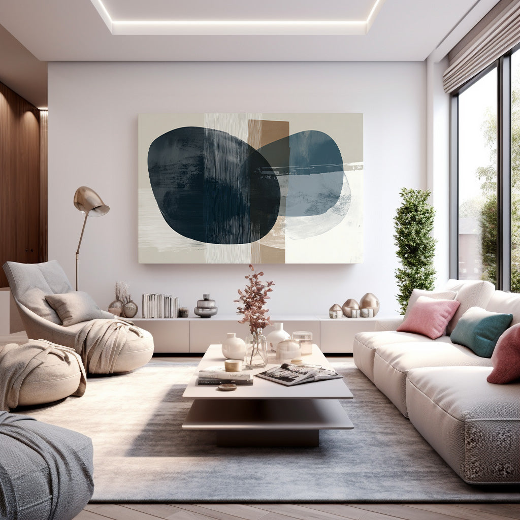 Lacivert Oval Formlar kanvas tablo — farklı açıdan görünüm