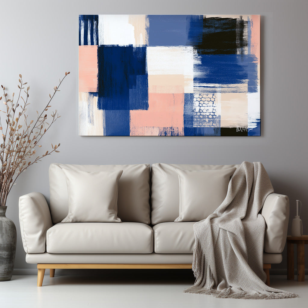 Lacivert Pembe Bloklar kanvas tablo — duvarda dekorasyon görünümü
