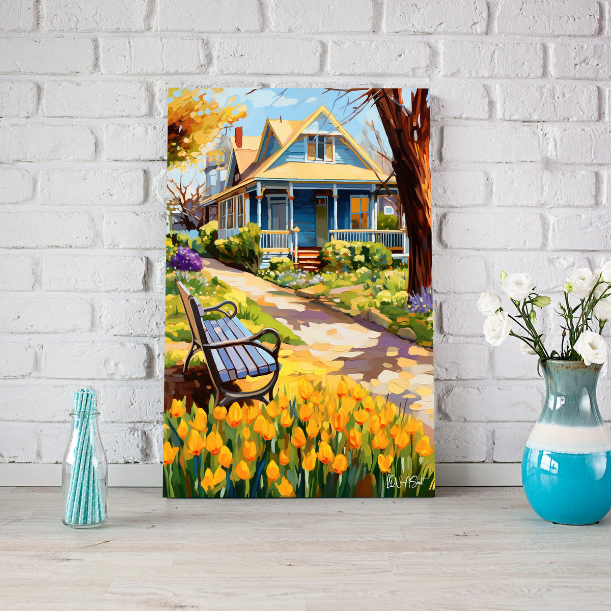 Laleli Bahçe Evi 3 kanvas tablo — farklı açıdan görünüm