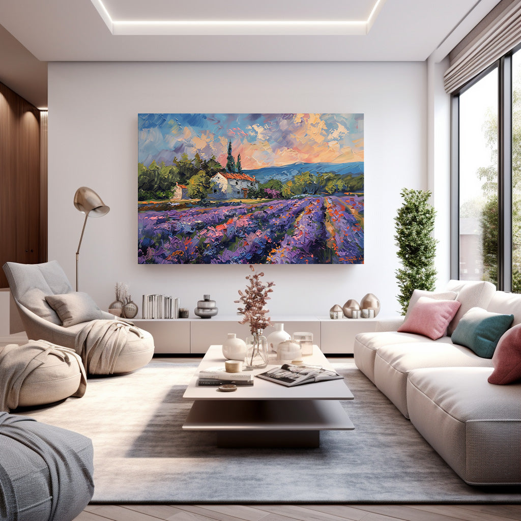 Lavanta Tarlasında Ev kanvas tablo — farklı açıdan görünüm