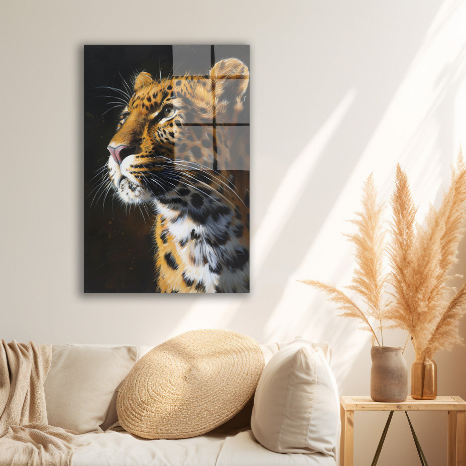 Leopar Portresi cam tablo — duvarda dekorasyon görünümü
