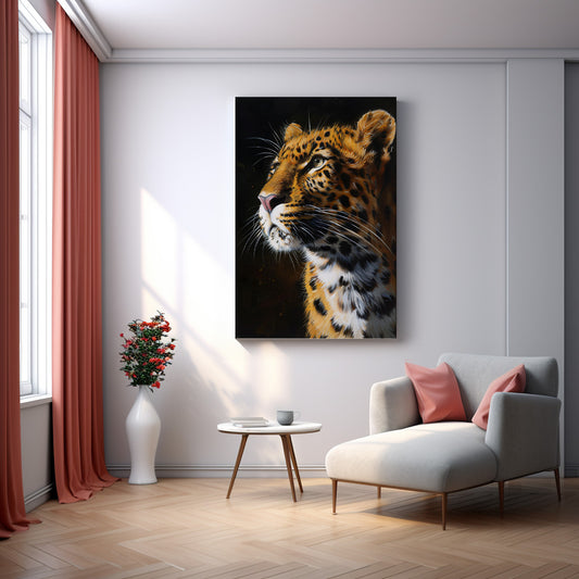Leopar Portresi kanvas tablo — duvarda dekorasyon görünümü