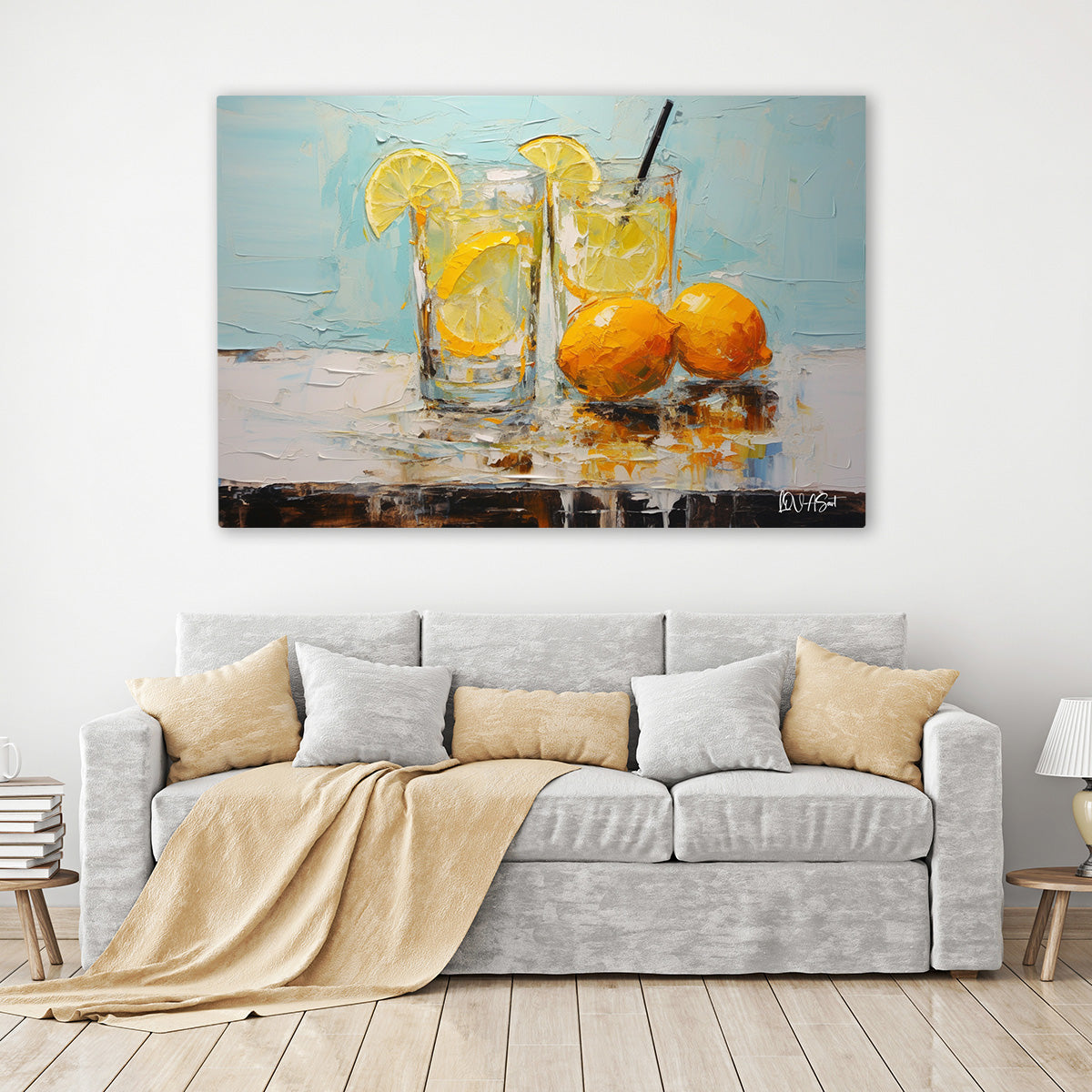 Limonata Bardakları kanvas tablo — iç mekân uygulama örneği