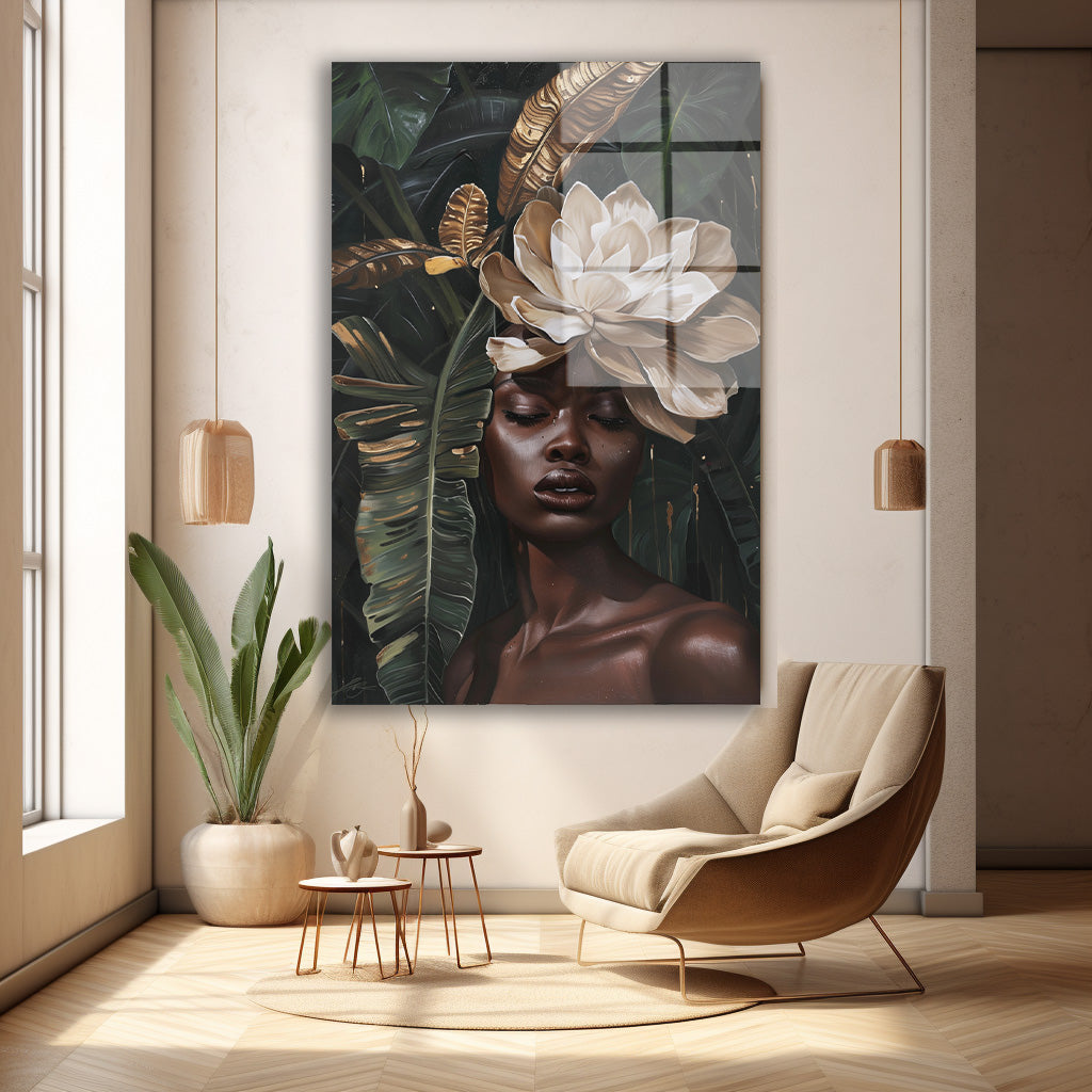 Lotus Taçlı Kadın cam tablo — farklı açıdan görünüm