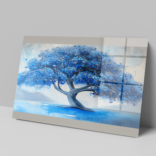 Mavi Ağaç cam tablo — iç mekân uygulama örneği