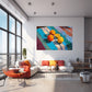 Mavi Çizgide Narenciye kanvas tablo — iç mekân uygulama örneği