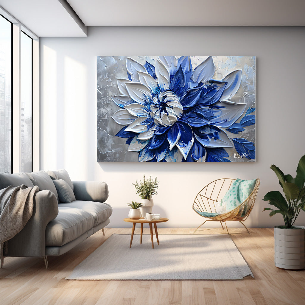 Mavi Dalya kanvas tablo — farklı açıdan görünüm