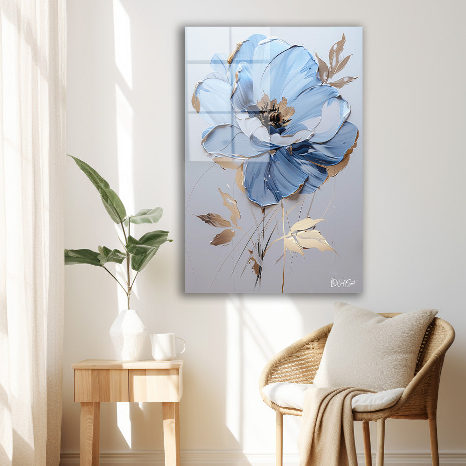 Mavi Gelincik cam tablo — iç mekân uygulama örneği