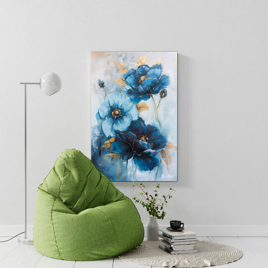 Mavi Gelincikler 5 kanvas tablo — iç mekân uygulama örneği