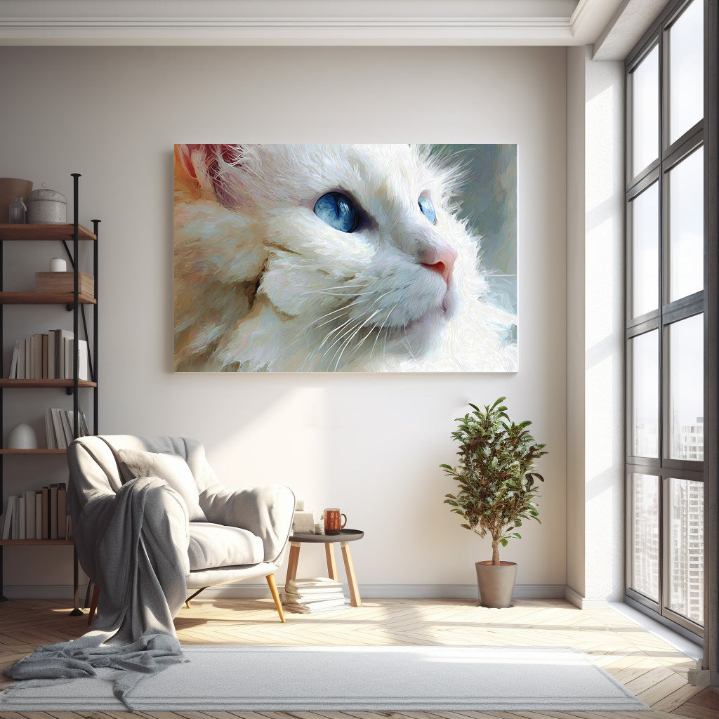 Mavi Gözlü Beyaz Kedi kanvas tablo — farklı açıdan görünüm