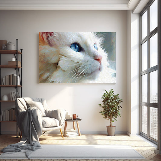 Mavi Gözlü Beyaz Kedi kanvas tablo — farklı açıdan görünüm