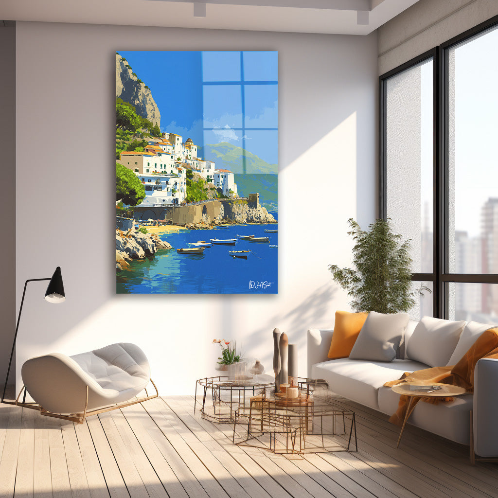 Mavi Koy ve Tekneler cam tablo — farklı açıdan görünüm
