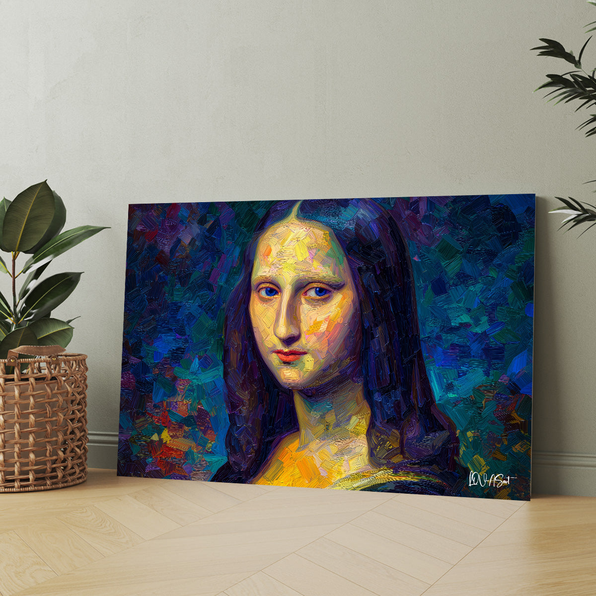 Mavi Mona Lisa kanvas tablo — farklı açıdan görünüm