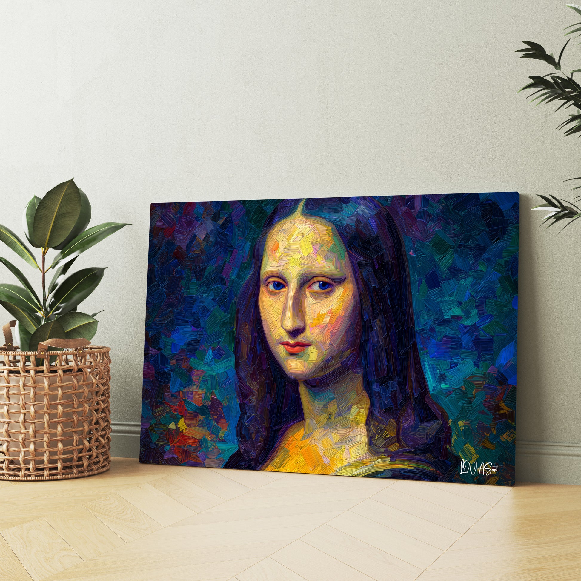 Mavi Mona Lisa kanvas tablo — ek dekorasyon görünümü