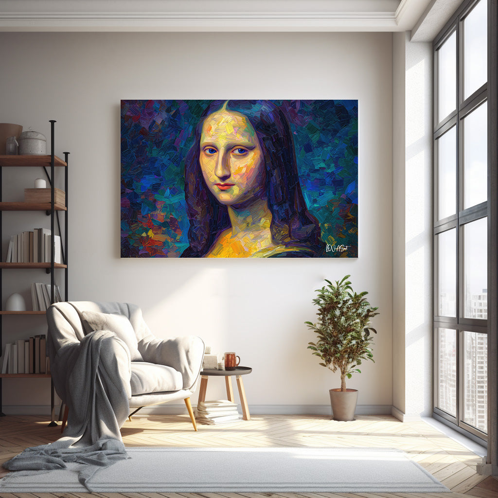 Mavi Mona Lisa kanvas tablo — alternatif mekân görünümü
