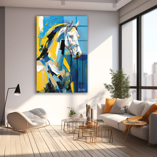 Mavi Sarı At cam tablo — farklı açıdan görünüm