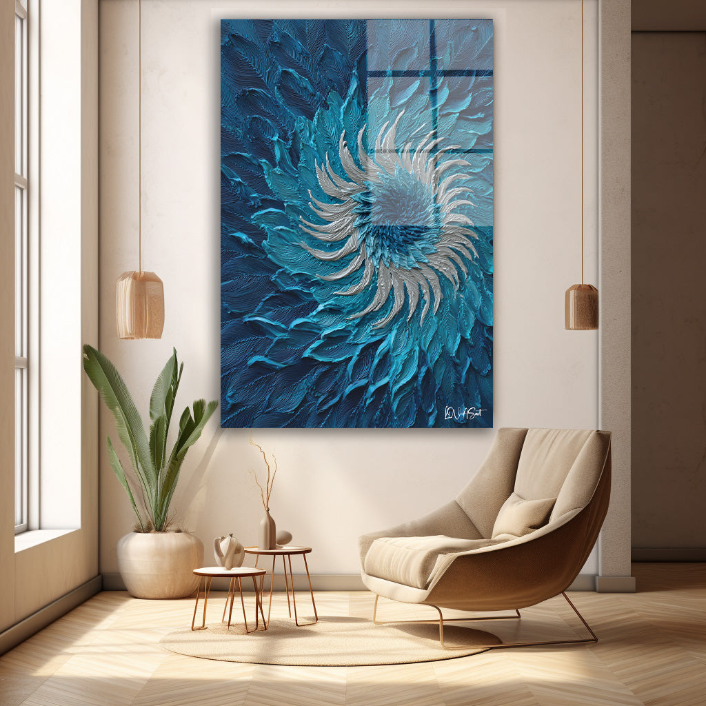 Mavi Spiral cam tablo — duvarda dekorasyon görünümü