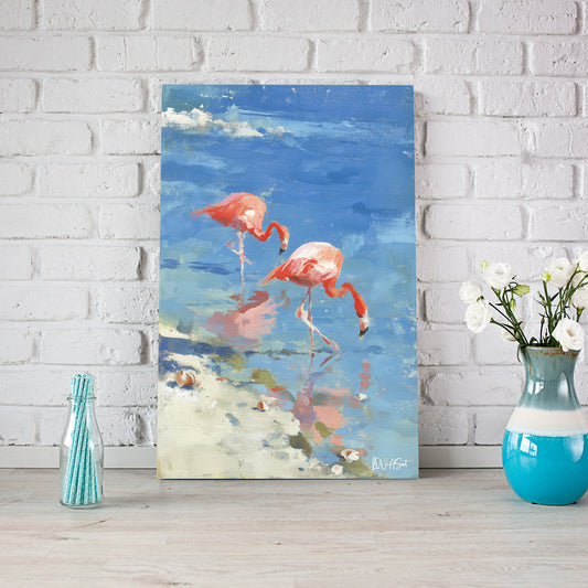Mavi Suda İki Flamingo kanvas tablo — farklı açıdan görünüm