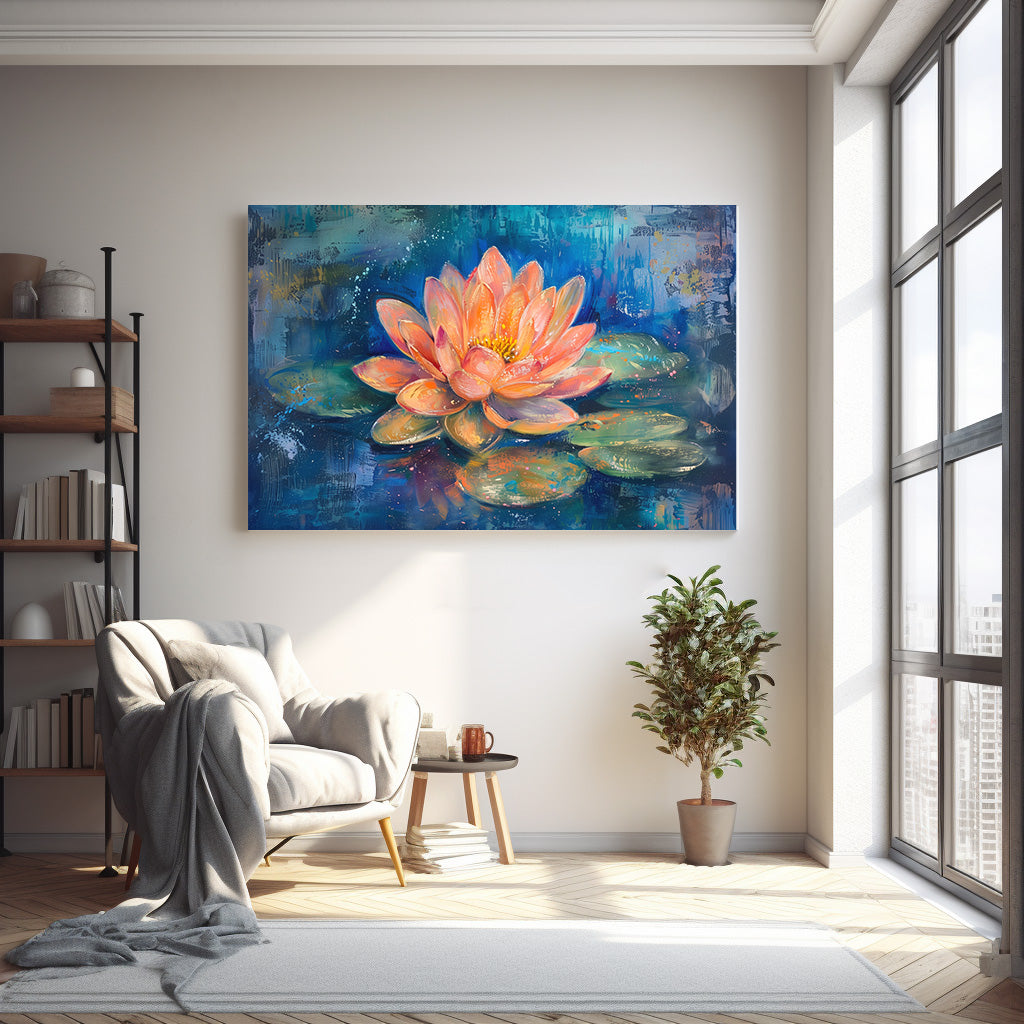 Mavi Suda Nilüfer kanvas tablo — farklı açıdan görünüm