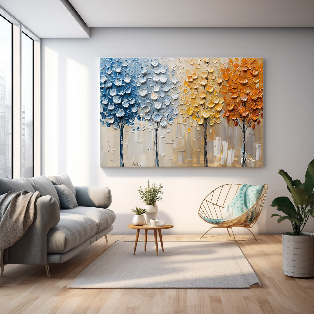 Mavi Turuncu Ağaçlar kanvas tablo — farklı açıdan görünüm