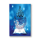 Mavi Zeminde İhlas Suresi kanvas tablo — Açık bir kitabın sayfalarından yükselen ışığın içinde hat istifi, parlak mavi bir zeminde beliriyor.