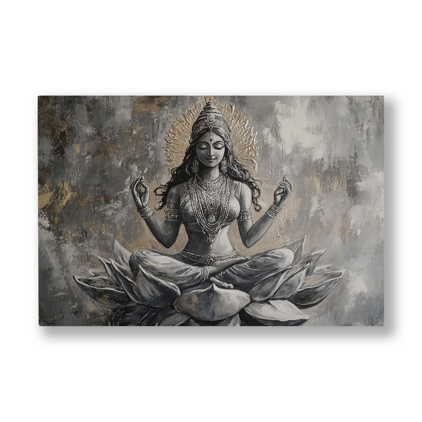 Meditasyon Figürü kanvas tablo — Gri bir sisin içinde lotus üzerinde oturan meditasyon figürü.