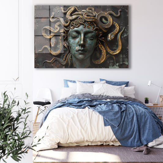 Medusa Başı cam tablo — iç mekân uygulama örneği