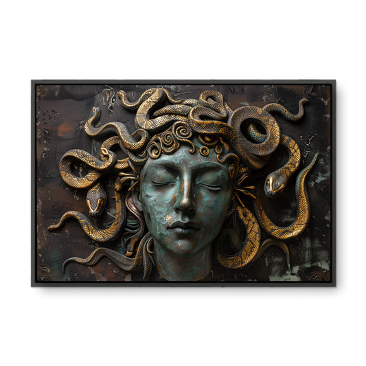 Medusa Başı - Kalın Metal Çerçeveli Kanvas Tablo
