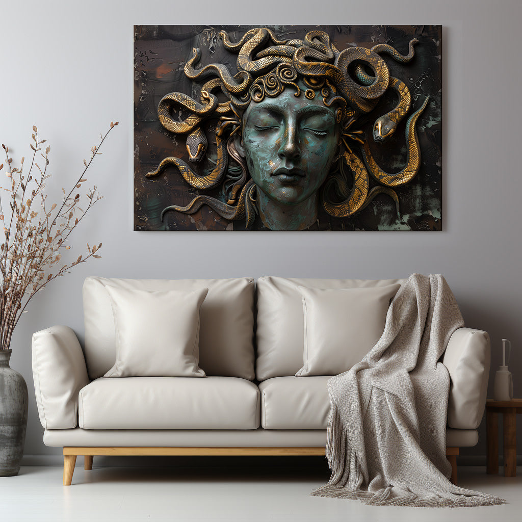 Medusa Başı kanvas tablo — duvarda dekorasyon görünümü