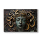 Medusa Başı kanvas tablo — Bronz yüzeyde yılan saçlarıyla gözleri kapalı duran Medusa başı.