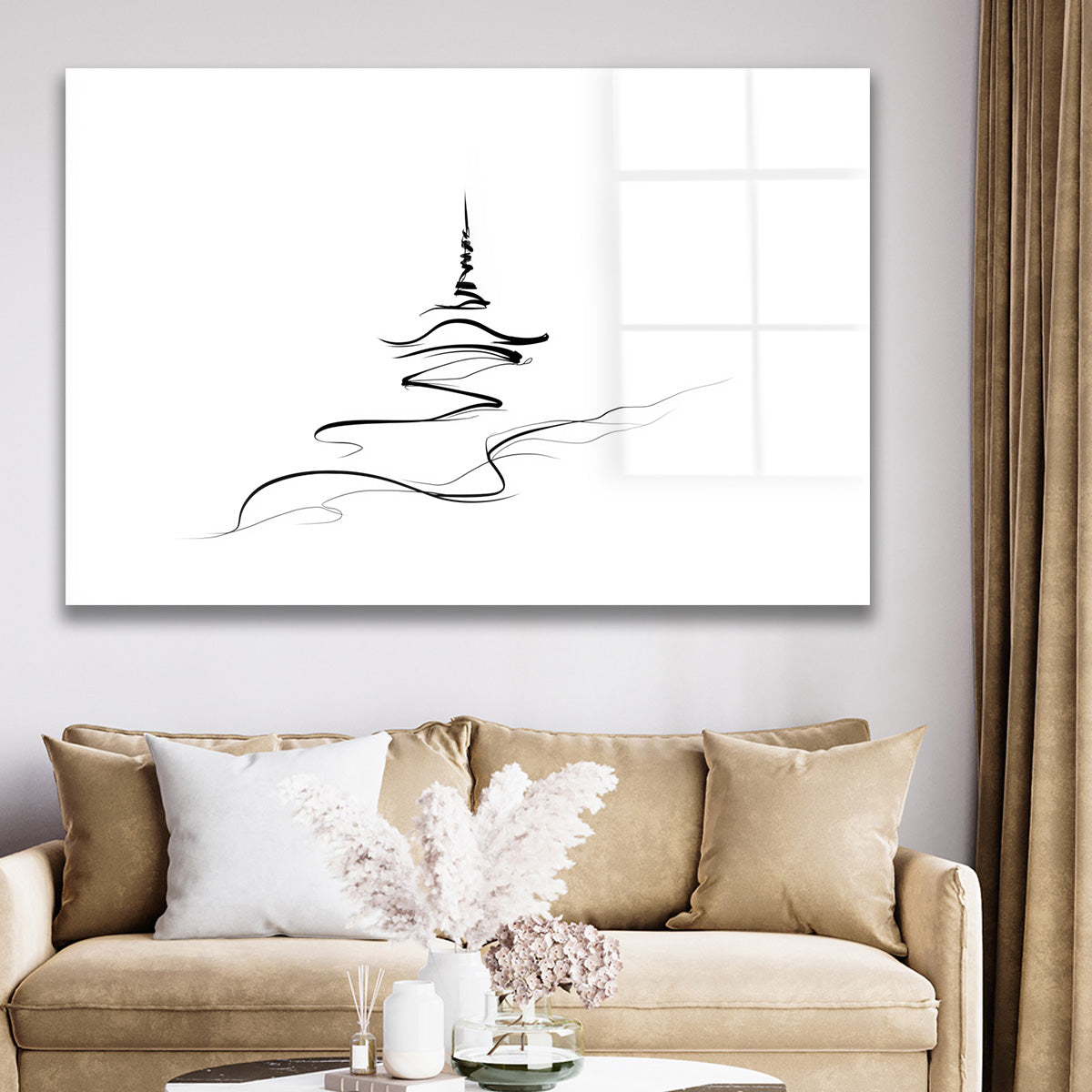 Minimal Çizgi Deseni cam tablo — duvarda dekorasyon görünümü