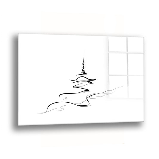 Minimal Çizgi Deseni cam tablo — Bembeyaz bir alanda tek bir siyah çizgi, kendi kendine bir biçim kuruyor.