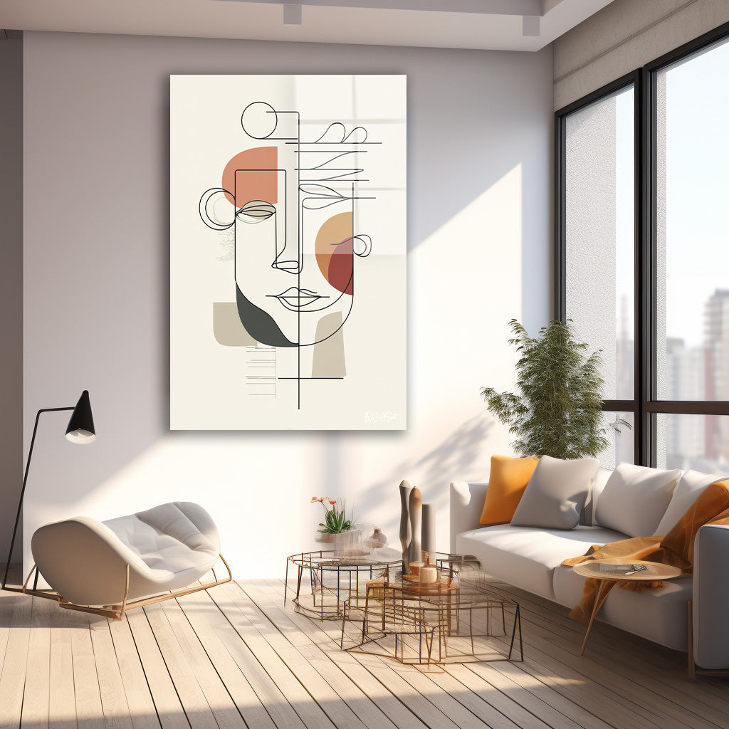 Minimal Çizgi Yüz cam tablo — farklı açıdan görünüm