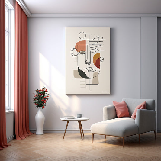 Minimal Çizgi Yüz kanvas tablo — duvarda dekorasyon görünümü